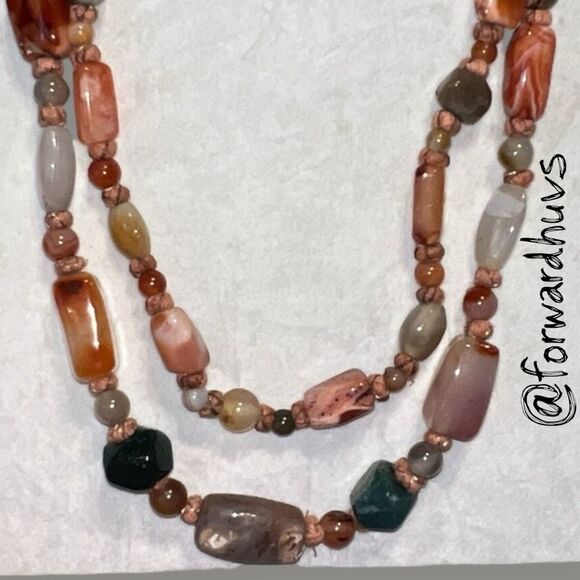 44” Knotted Jasper & Agate Stone Mix Necklace - No Clasp (Read Description) - Picture 4 of 10